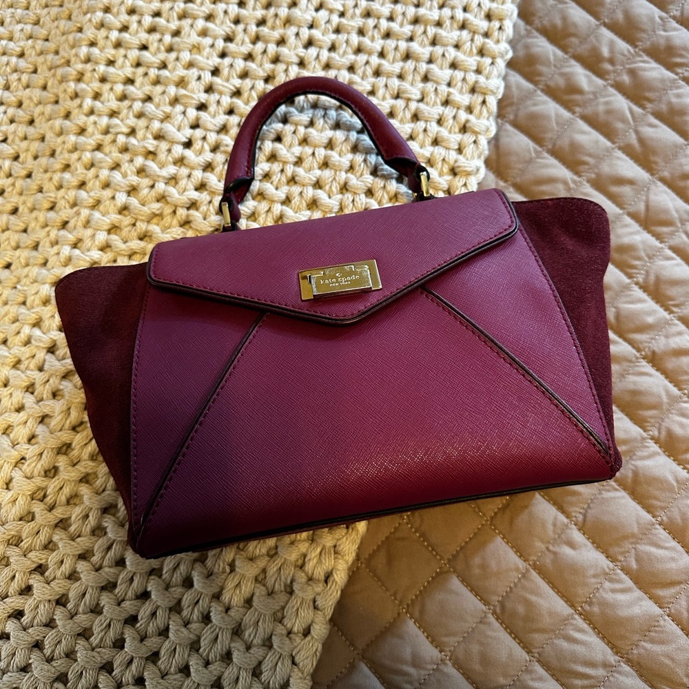 Kate Spade Small Laurel Suede & Leather Bordeaux / Burgundy Tote Bag